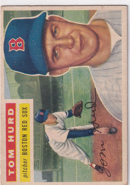 Vintage 1956 Topps baseball card featuring Tom Hurd of the Boston Red Sox