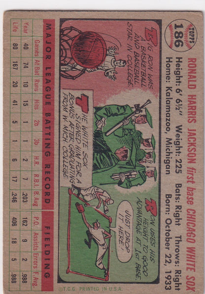 Vintage 1956 Topps Ron H. Jackson baseball card featuring Chicago White Sox statistics