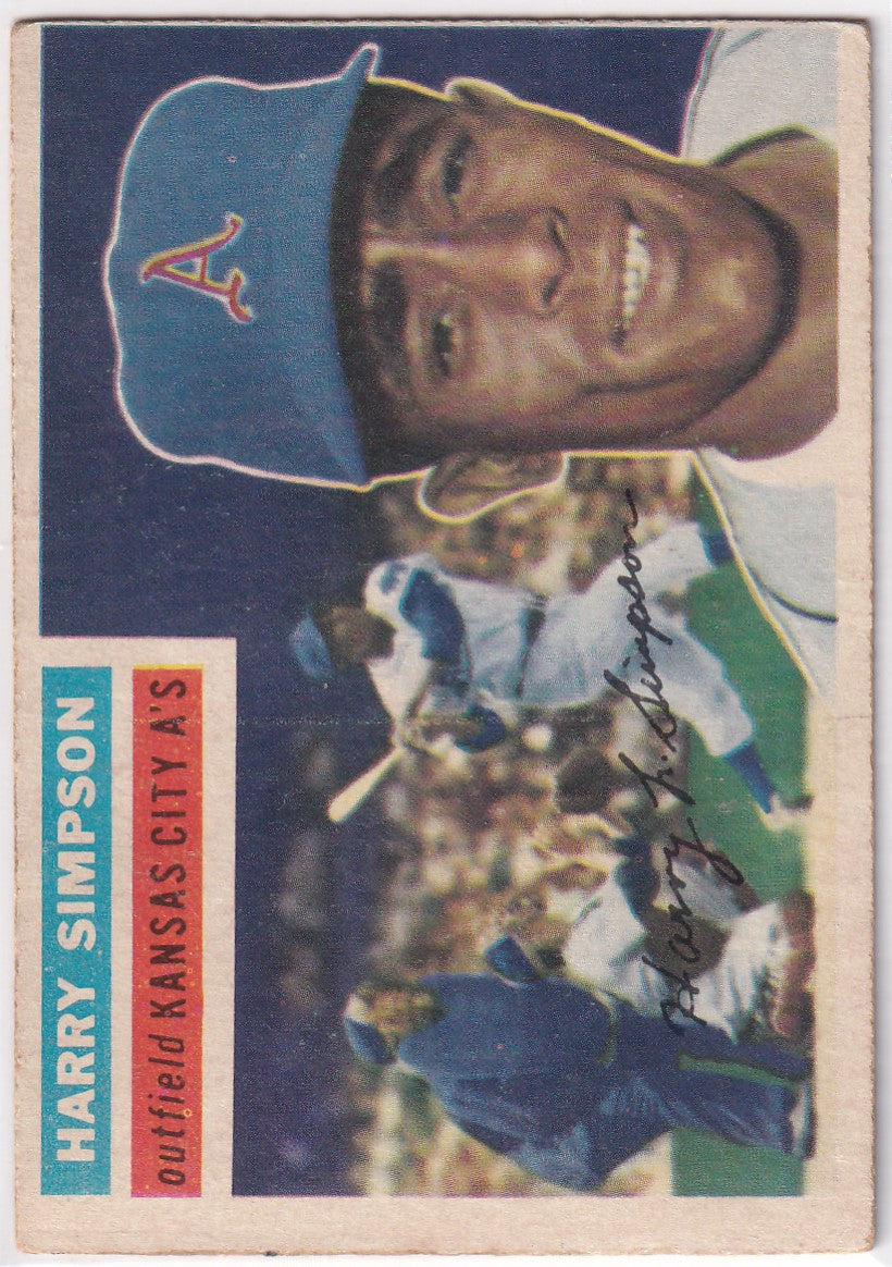 Vintage 1956 Topps Harry Simpson baseball card for Kansas City Athletics collectors