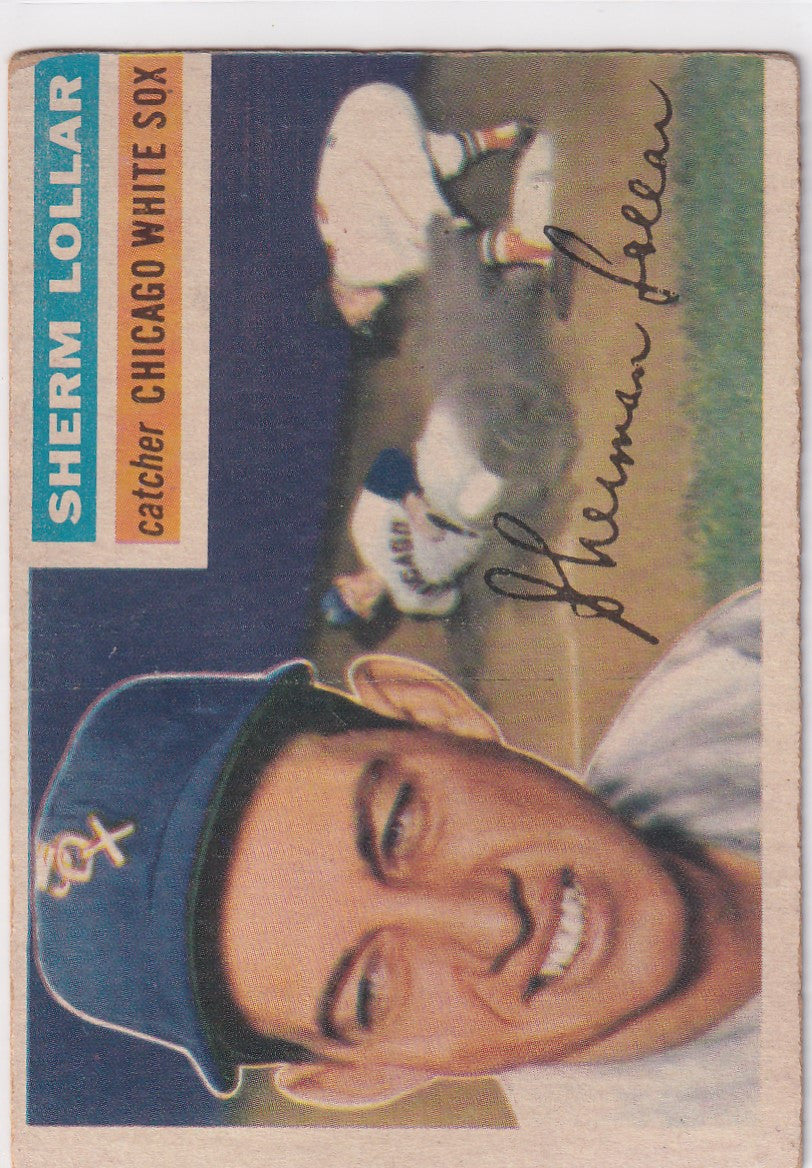 Vintage 1956 Topps baseball card of Sherm Lollar from the Chicago White Sox team