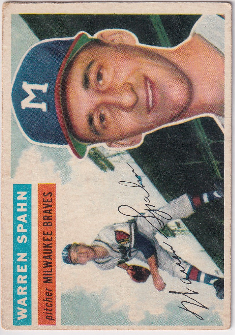 Vintage 1956 Topps baseball card of Warren Spahn - Milwaukee Braves player