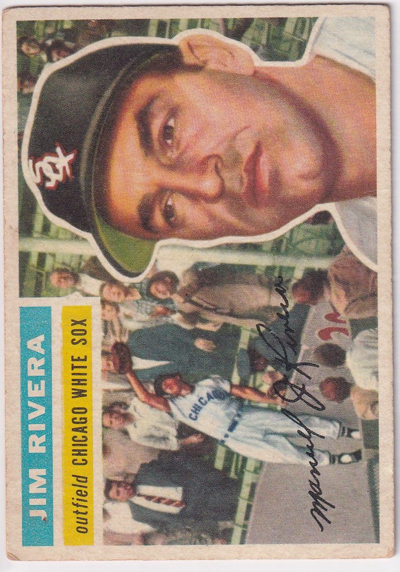 Vintage Baseball Card of Jim Rivera with Chicago White Sox Player Portrait and Action Scene