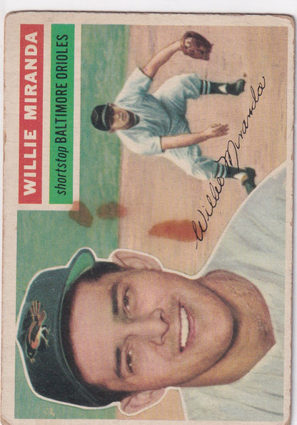 Vintage 1956 Topps baseball card of Willy Miranda - Baltimore Orioles player