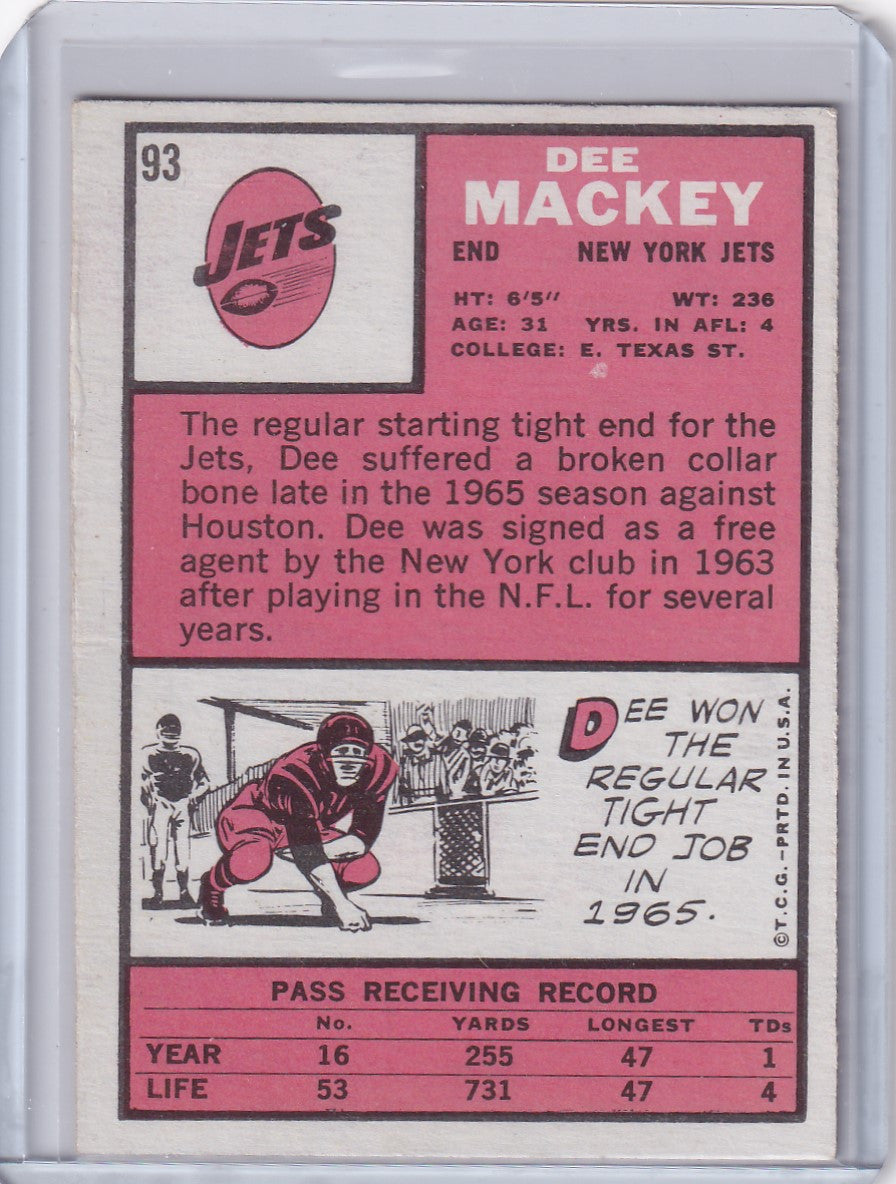 1966 Topps Football #93 Dee Mackey - New York Jets