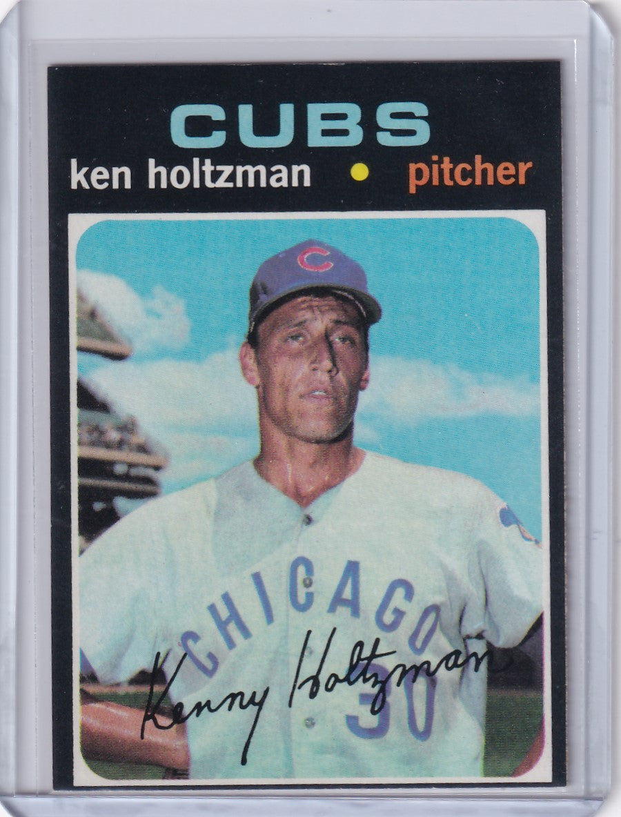 1971 Topps Baseball card of Ken Holtzman in Chicago Cubs white and blue uniform