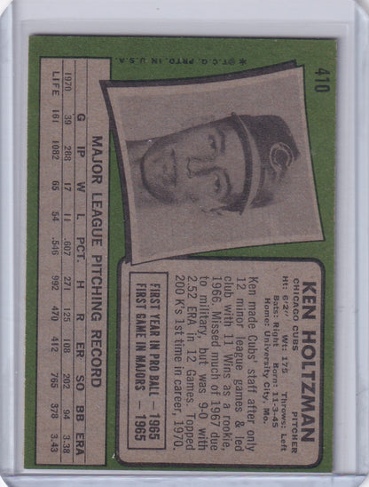 Vintage 1971 Topps Baseball card featuring Ken Holtzman of the Chicago Cubs