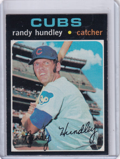 1971 Topps Baseball Card of Randy Hundley, Chicago Cubs Catcher in White Uniform