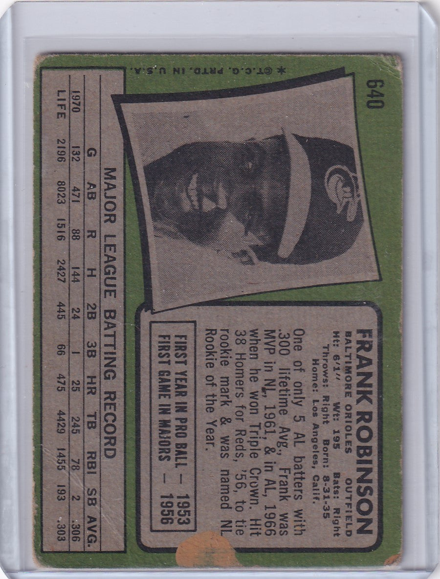 Vintage 1971 Topps Baseball card featuring Frank Robinson of the Baltimore Orioles