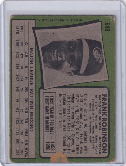 Vintage 1971 Topps Baseball card featuring Frank Robinson of the Baltimore Orioles