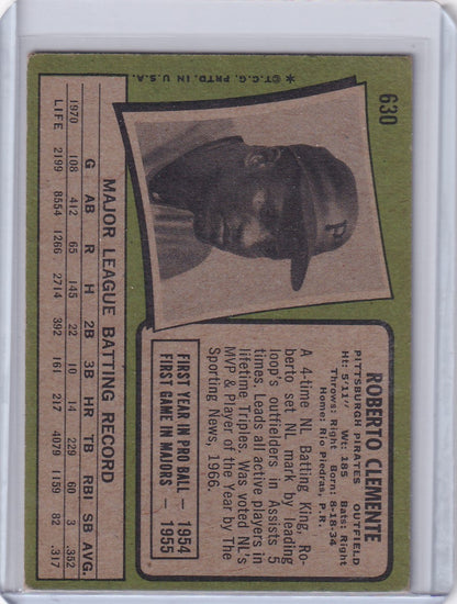 Vintage Topps Baseball card featuring Roberto Clemente of the Pittsburgh Pirates