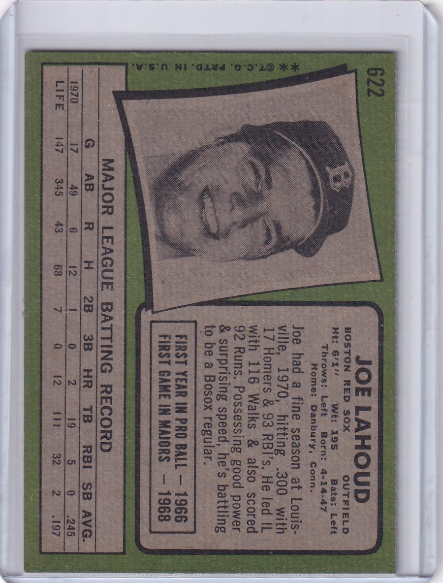 Vintage 1971 Topps Baseball card of Joe Lahoud from the Boston Red Sox