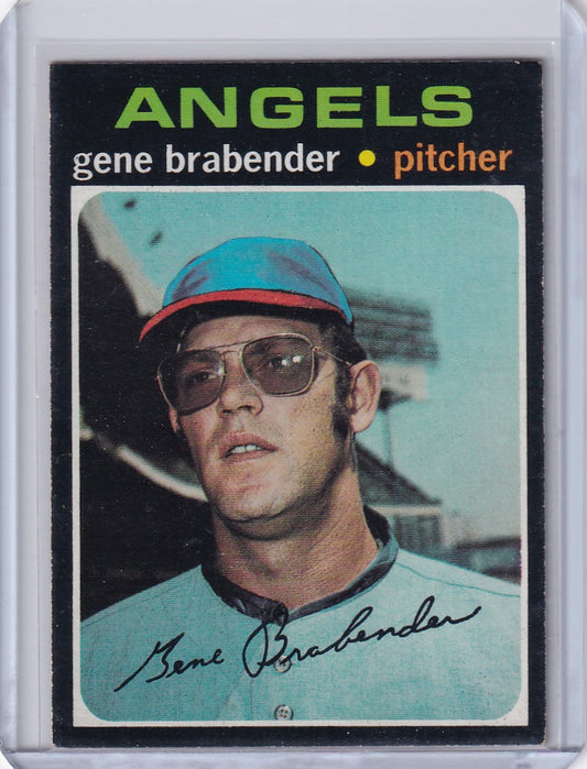 1971 Topps Baseball card featuring Gene Brabender of the California Angels in sunglasses