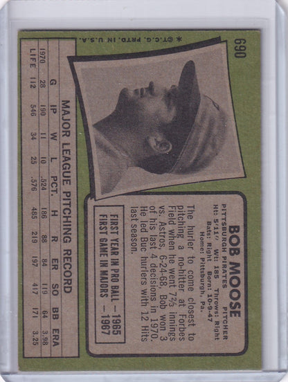 Vintage Topps Baseball card of Bob Moose, Pittsburgh Pirates player statistics