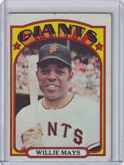 Vintage San Francisco Giants Topps Baseball card of Willie Mays in white uniform