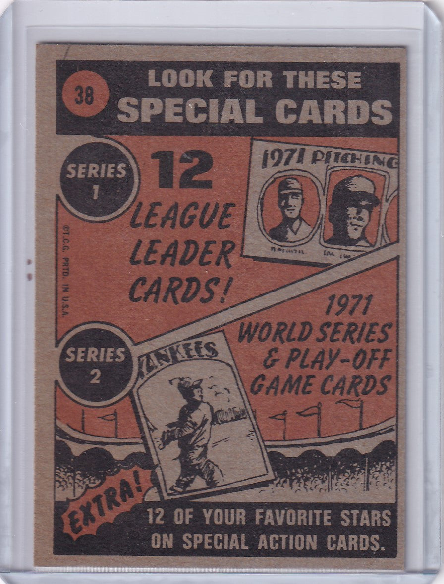 Vintage 1971 Baseball card checklist featuring League Leaders and World Series for Boston Red Sox