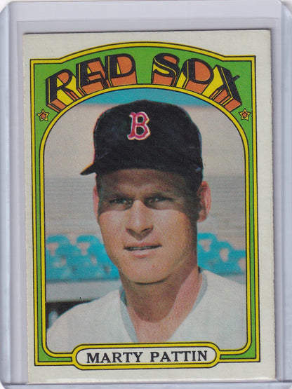 Vintage 1972 Topps Baseball card of Boston Red Sox player Marty Pattin