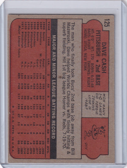 Vintage 1972 Topps Baseball card of Dave Cash with Pittsburgh Pirates player stats