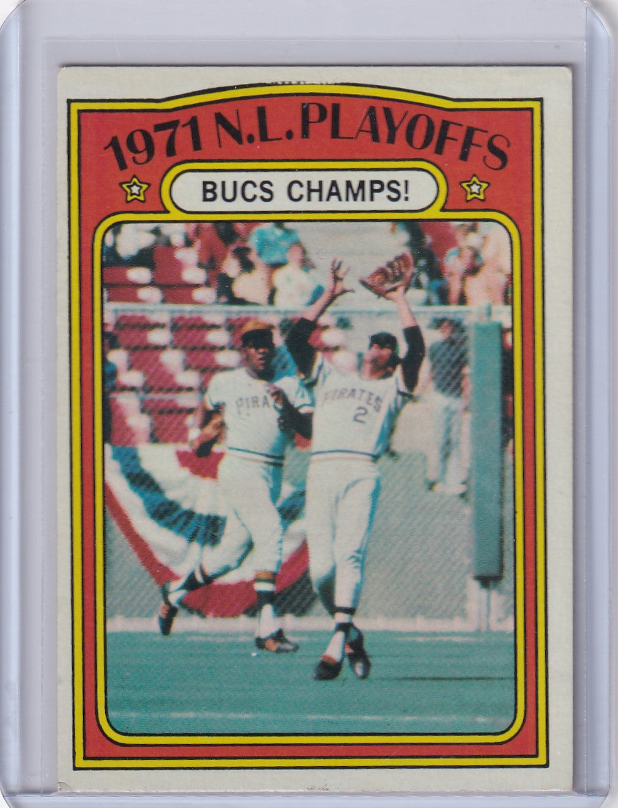 Vintage baseball card of 1971 NL Playoffs Bucs Champs by Topps Baseball