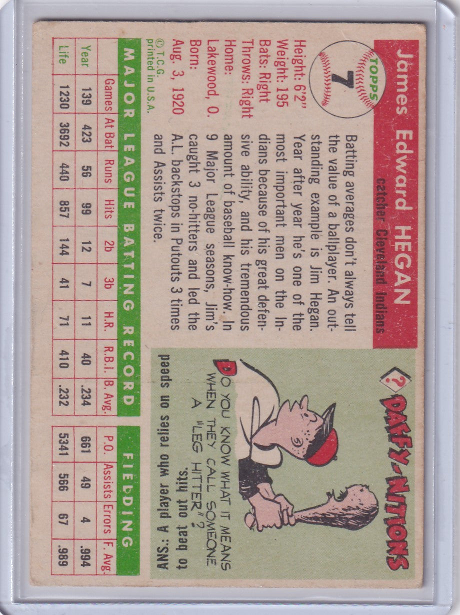 Vintage baseball card of Jim Hegan featuring Snuffy Smith comic strip illustration