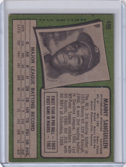 1971 Topps Baseball #480 Manny Sanguillen - Pittsburgh Pirates