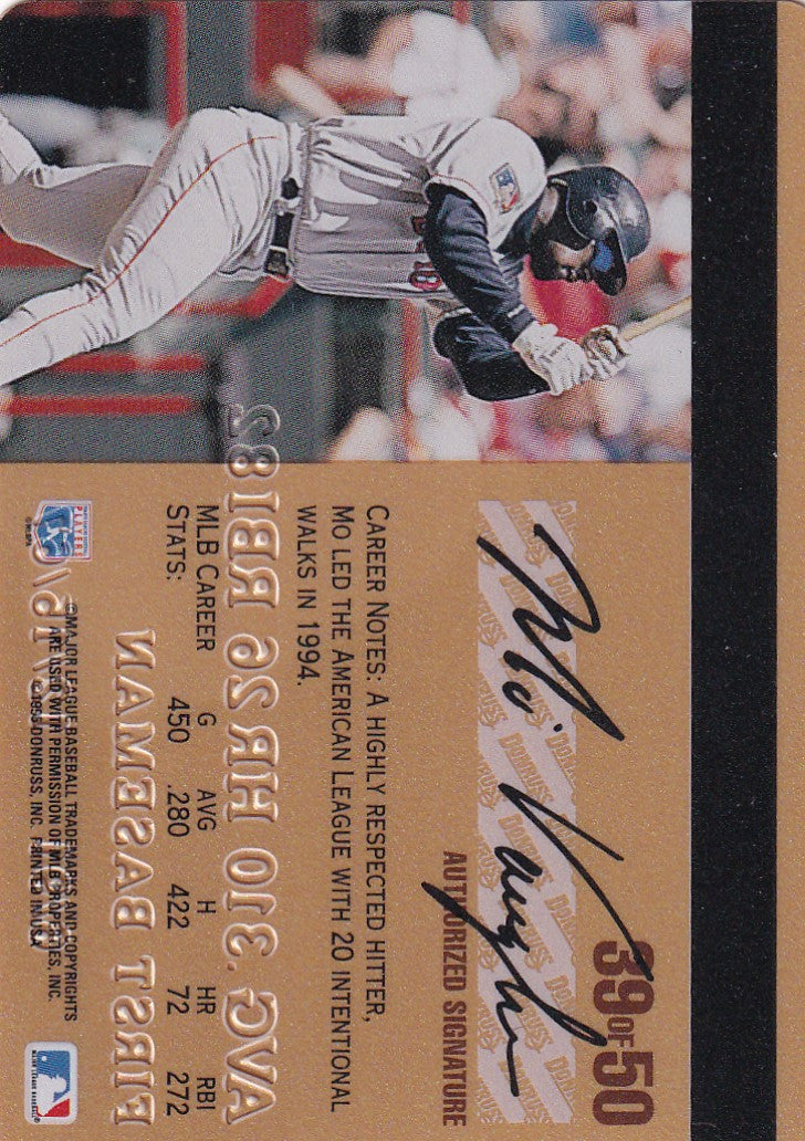 Mo Vaughn diving in action on 1995 Leaf Studio Baseball Gold Credit Card, Boston Red Sox