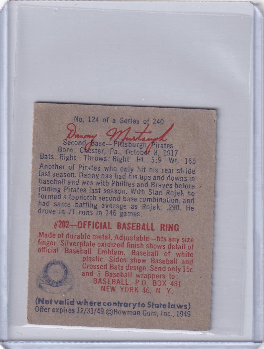 1949 Bowman Baseball #124a Danny Murtaugh RC, Script back - Pittsburgh Pirates