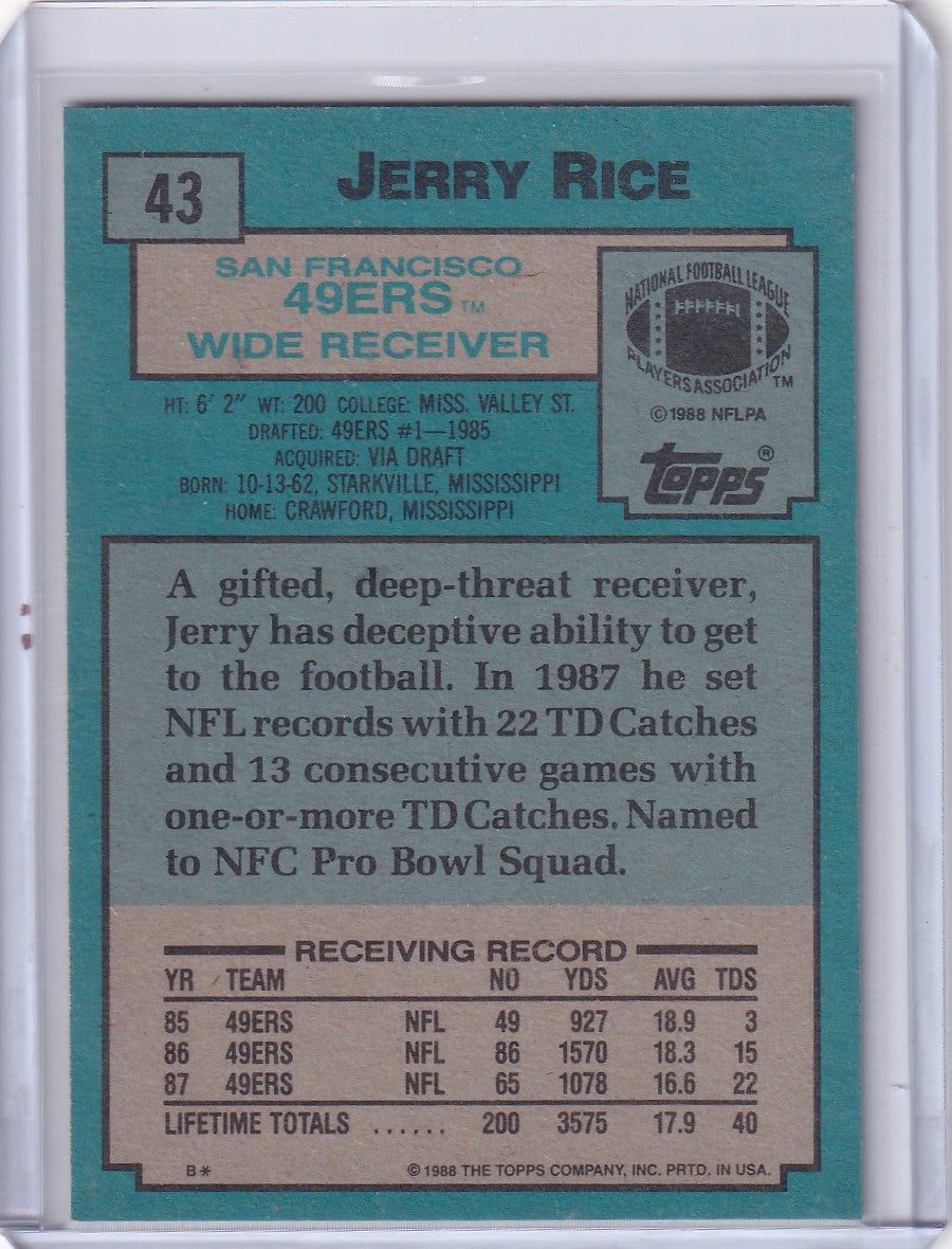 1988 Topps Football #43 Jerry Rice - San Francisco 49ers