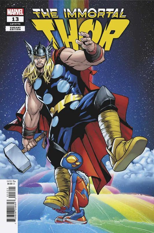 Immortal Thor #13 Humberto Ramos Variant cover with Thor wielding Mjolnir in space