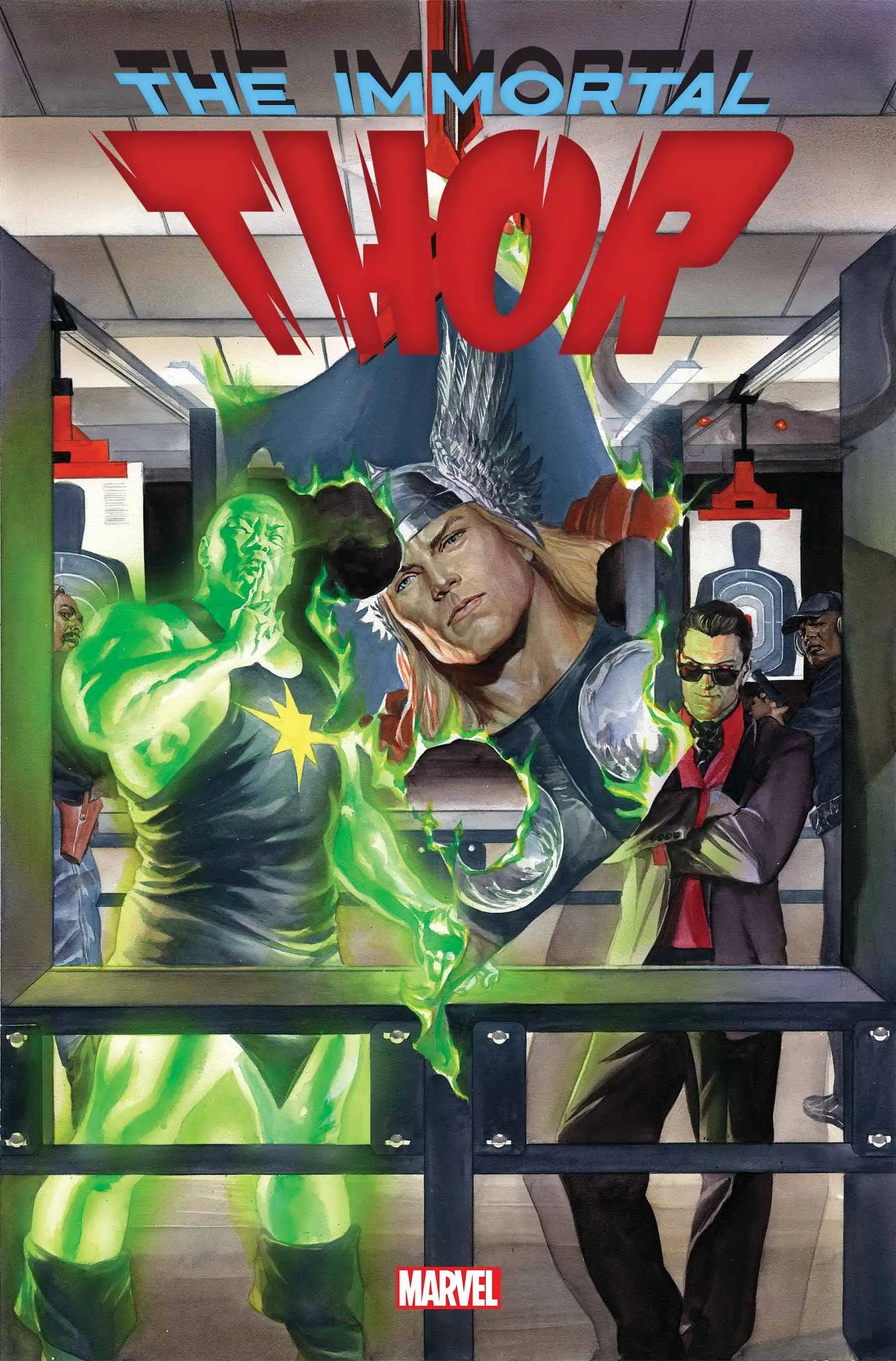 Comic book cover for Immortal Thor #16 with green magic and winged helmet design