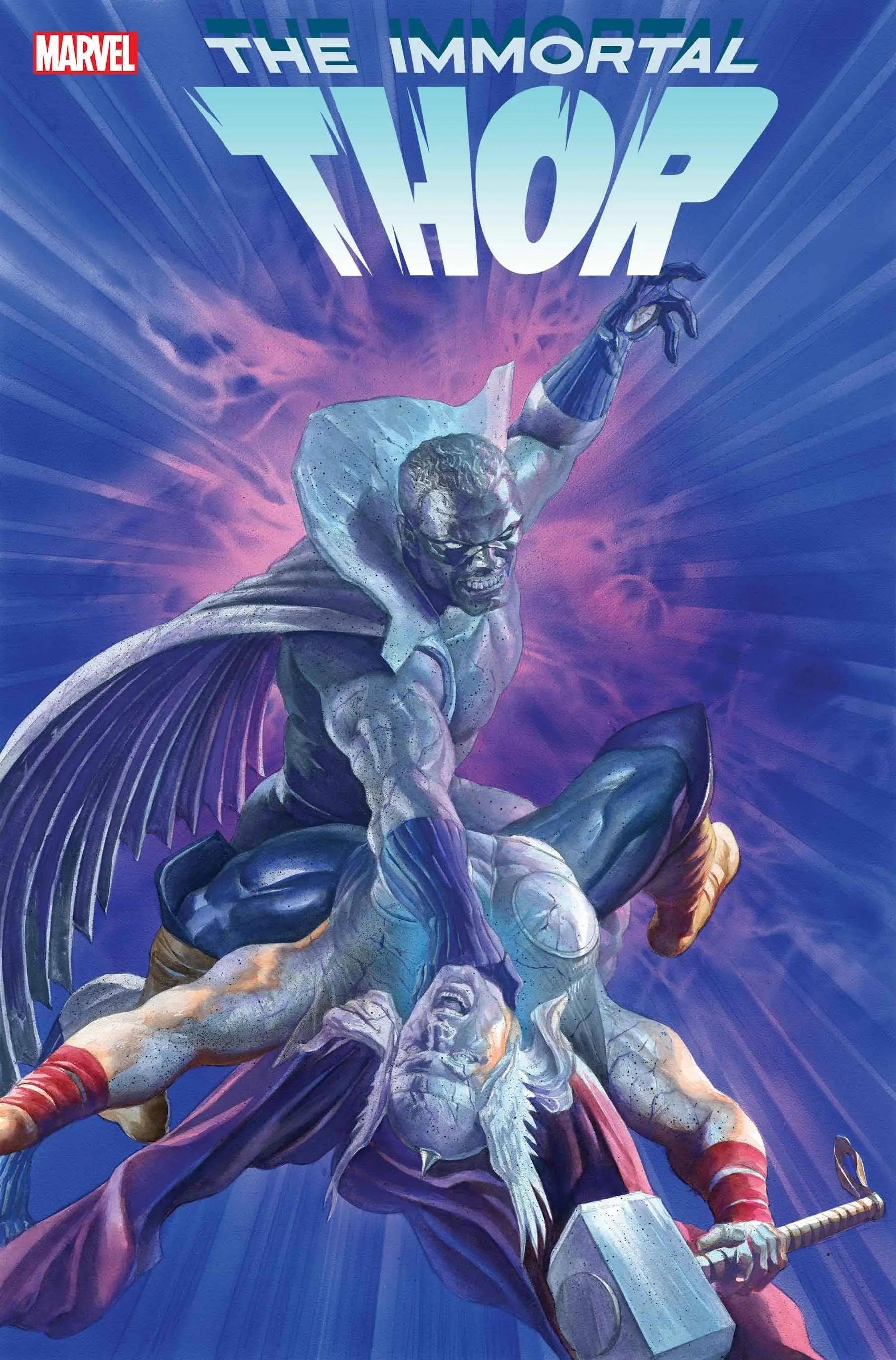 Comic book cover of Immortal Thor #17 with Thor in silver armor and Mjolnir