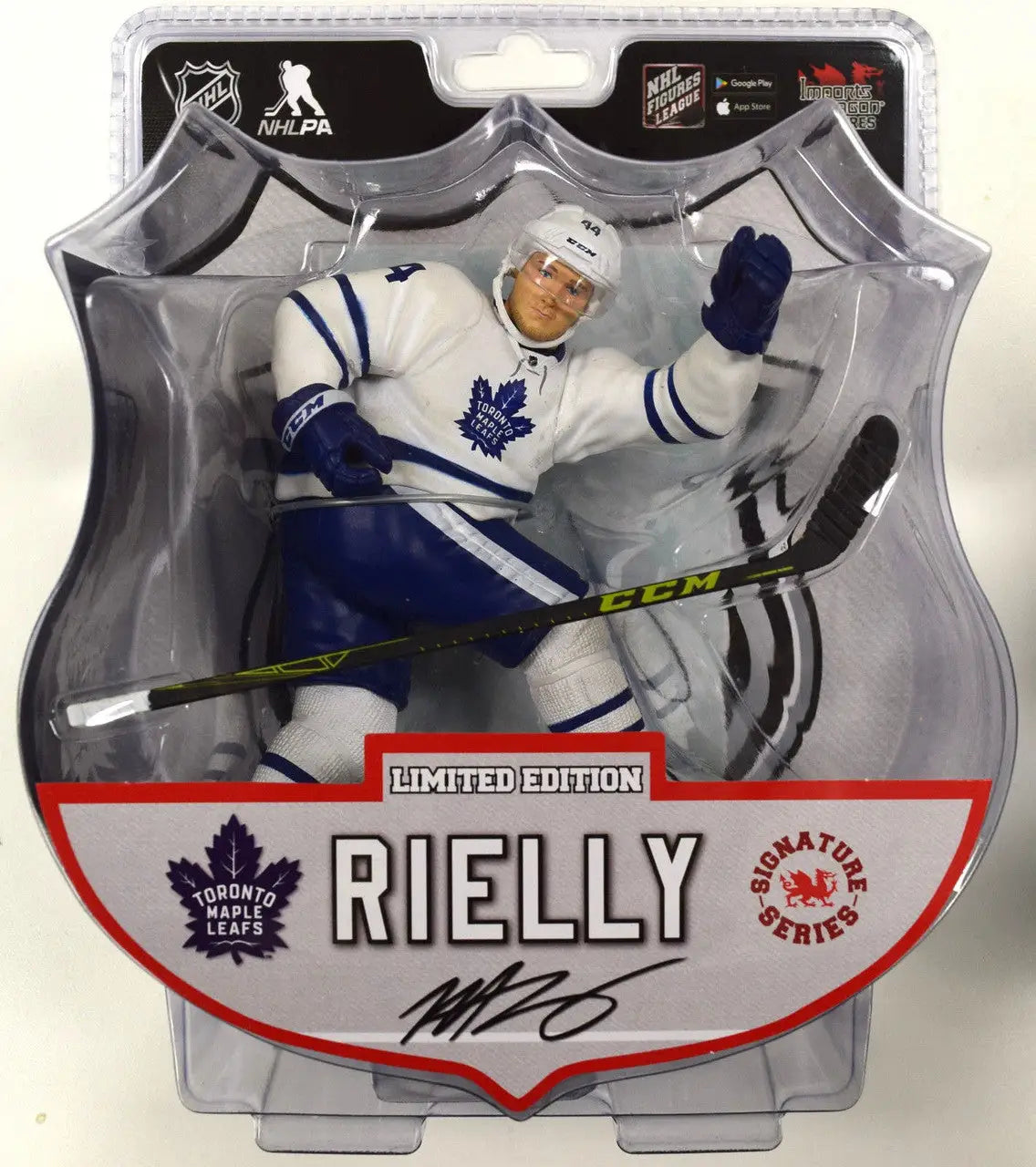 Hockey player action figure in Toronto Maple Leafs uniform for ultimate hockey fans