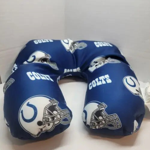 Indianapolis Colts neck pillow featuring helmet logos on blue fabric for man cave décor