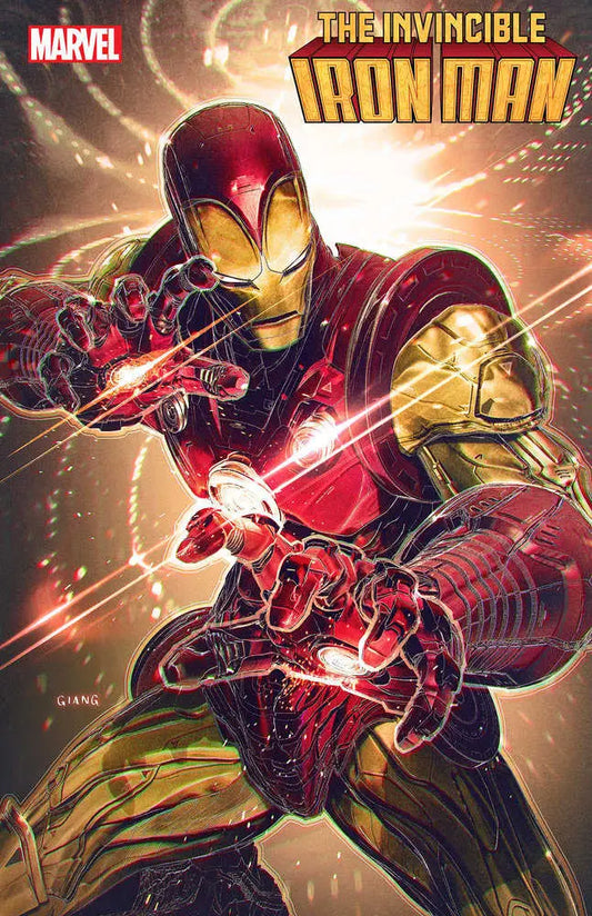 Iron Man in red and gold armor striking a pose on Invincible Iron Man #16 trading card