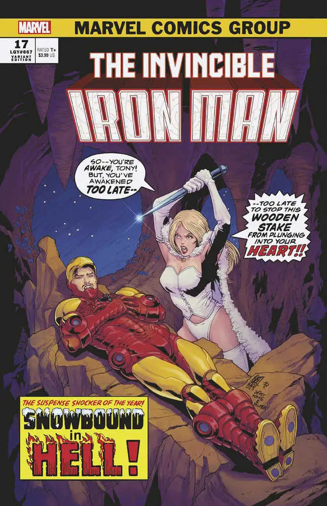 Comic book cover of The Invincible Iron Man #17 featuring Iron Man in action poses