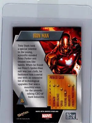 Iron Man trading card from Upper Deck Marvel Spider-Man Metal Universe Card #36