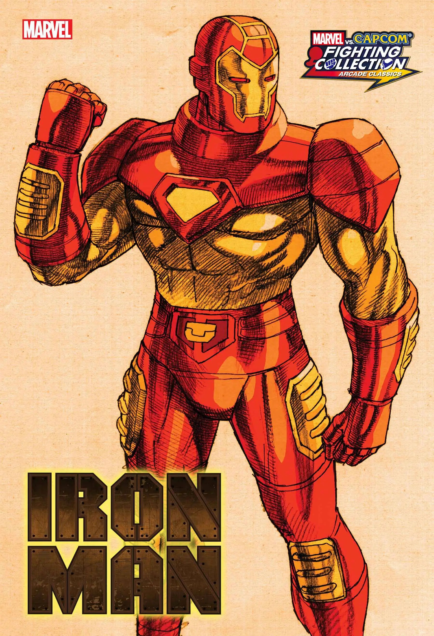 Red and gold Iron Man in a combat-ready stance from Bengus Marvel vs Capcom Var