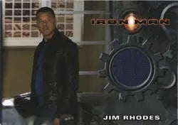 Circular blue fabric swatch from Iron Man costume card featuring Jim Rhodes’ outfit