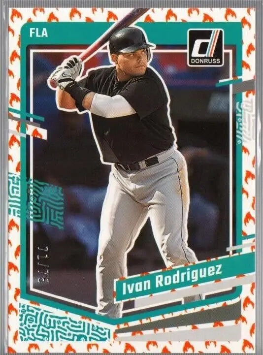 Ivan Rodriguez 2023 Donruss On Fire Parallel SP baseball card Marlins rarity