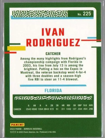 Ivan Rodriguez 2023 Donruss #225 On Fire Parallel SP /75 Marlins baseball card