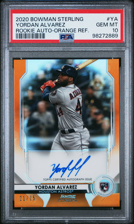 Yordan Alvarez 2020 Bowman Sterling Orange Auto Rookie #21/75 PSA 10 Gem Mint