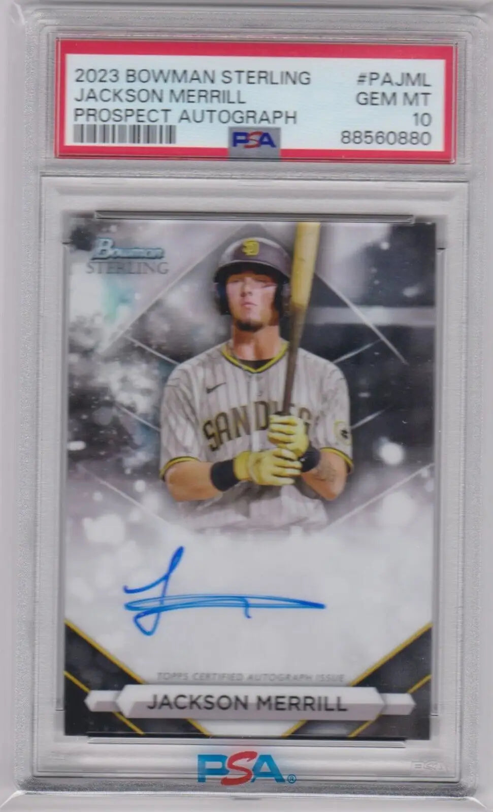 PSA-graded 2023 Bowman Sterling Jackson Merrell RC auto San Diego Padres single card