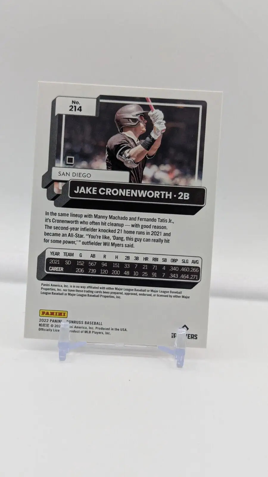 Jake Cronenworth San Diego Padres 2022 Panini Donruss Red Holo baseball card display