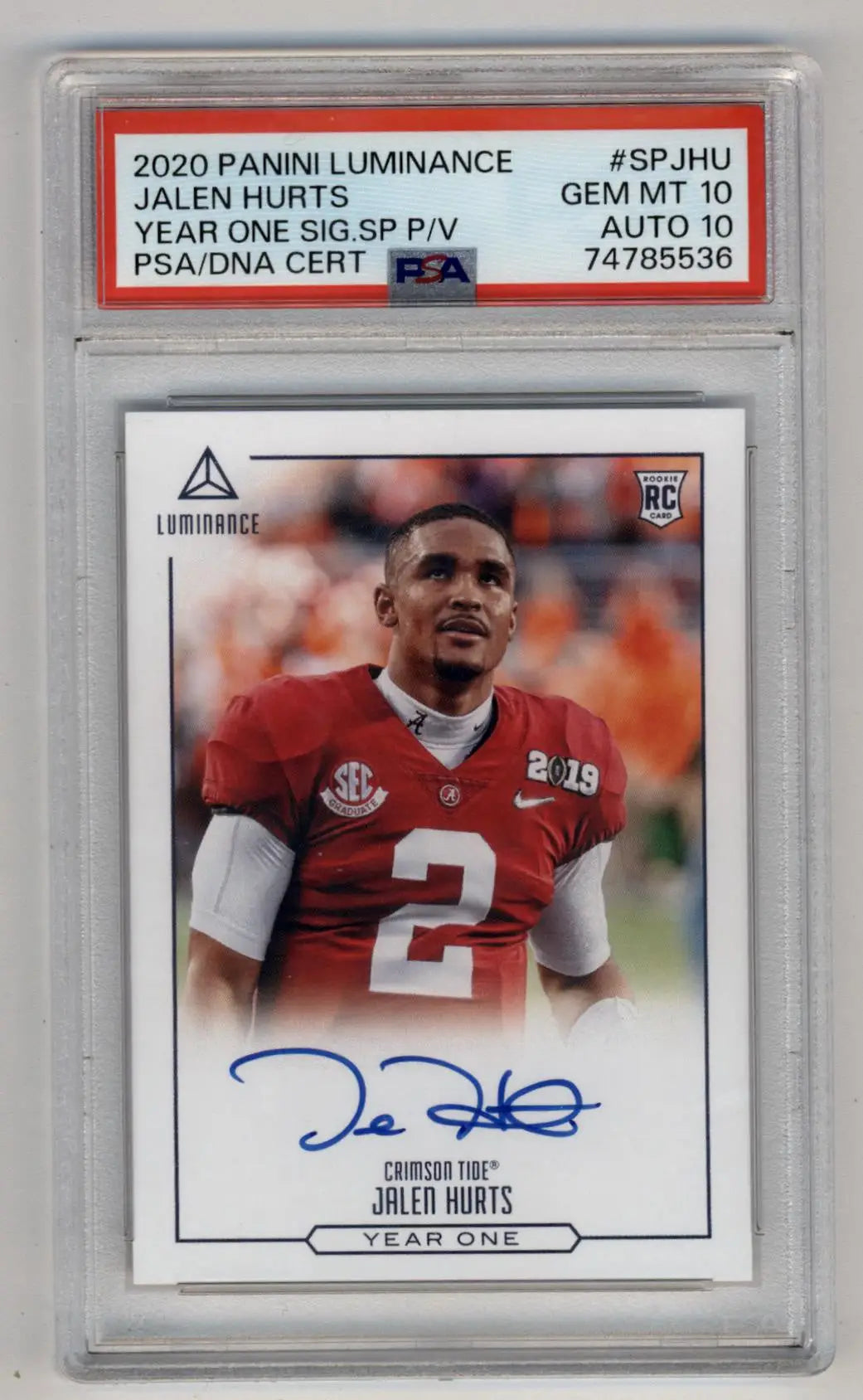 Jalen Hurts 2020 Luminance Signature Photo Variation PSA 10 Gem Mint Auto 10 card