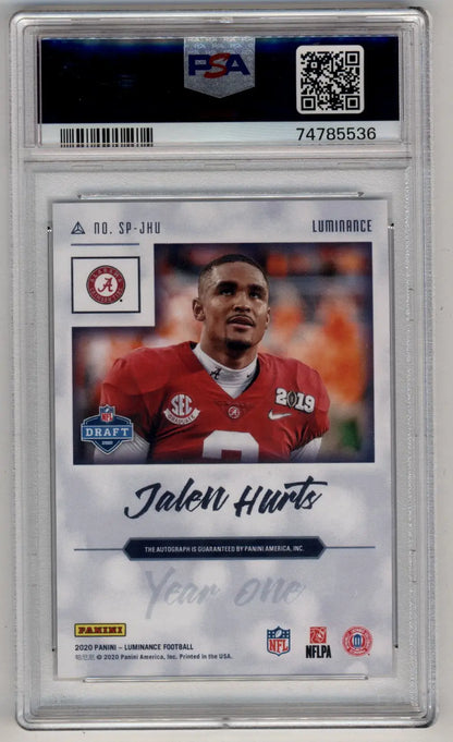 PSA-graded Jalen Hurts 2020 Luminance signature photo variation gem mint auto card