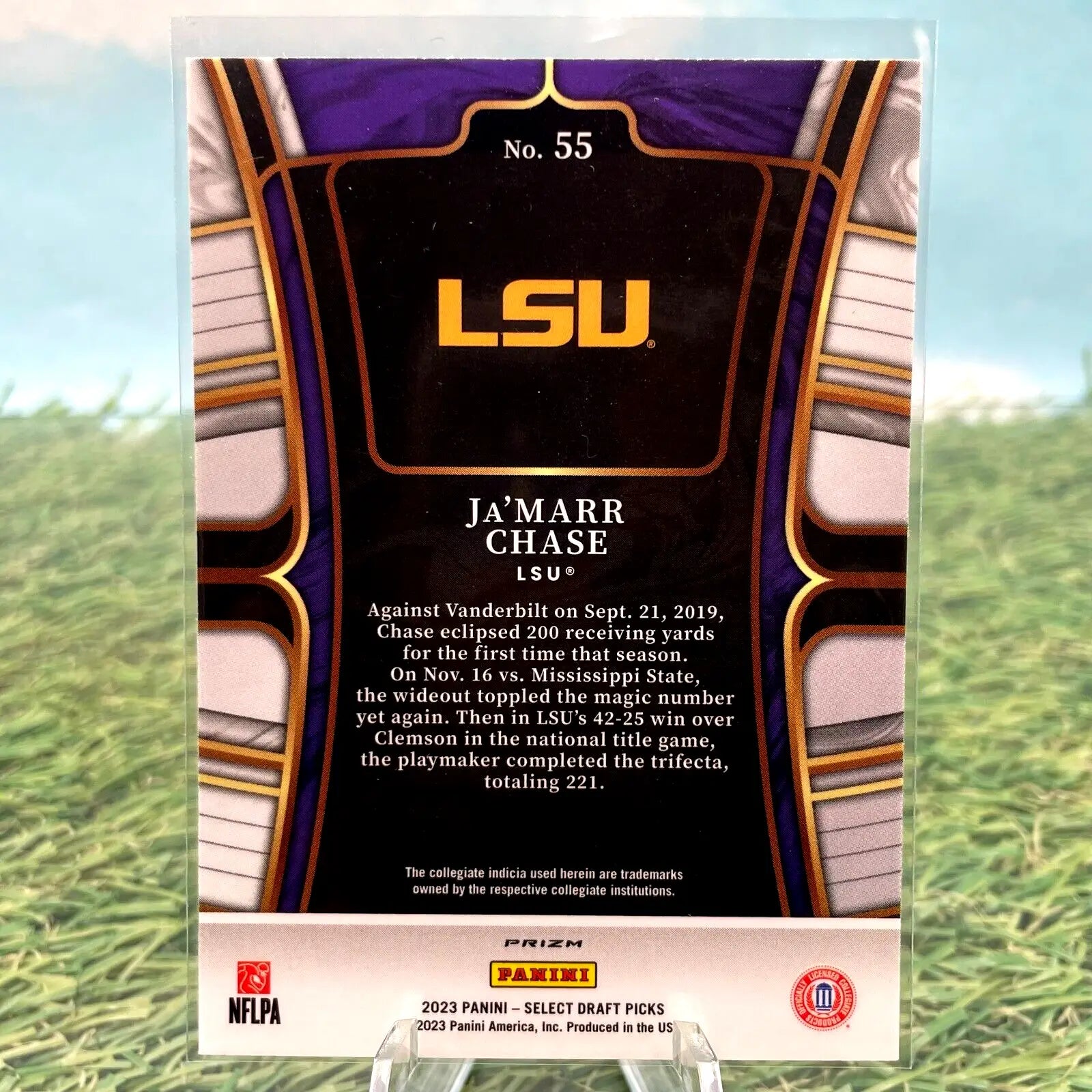 Ja’Marr Chase trading card from 2023 Select Draft Picks featuring LSU Tigers design