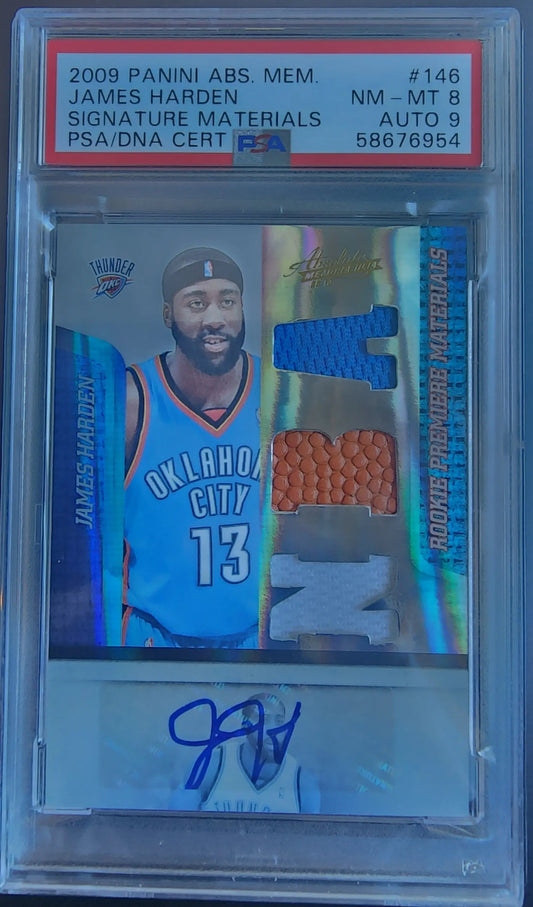 PSA-graded James Harden 2009 Panini Absolute Patch Auto with Oklahoma City Thunder patch