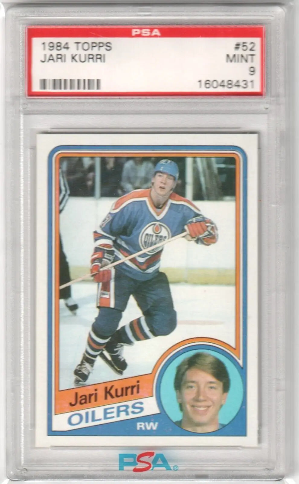 PSA-graded 1984 Topps Edmonton Oilers Jari Kurri card in protective case from Columbia Hobby