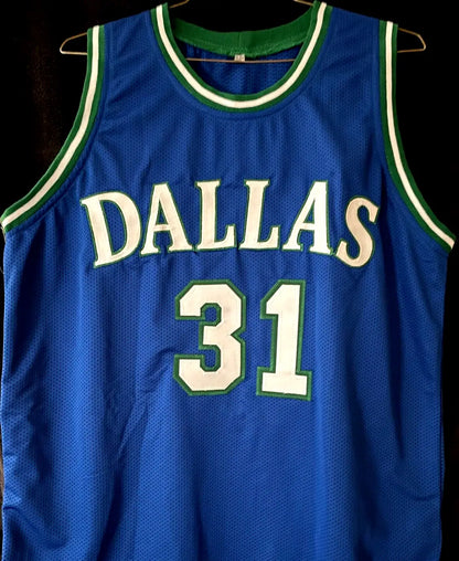 Blue Dallas Mavericks NBA Jersey with white and green trim, Jason Terry signed, size XL