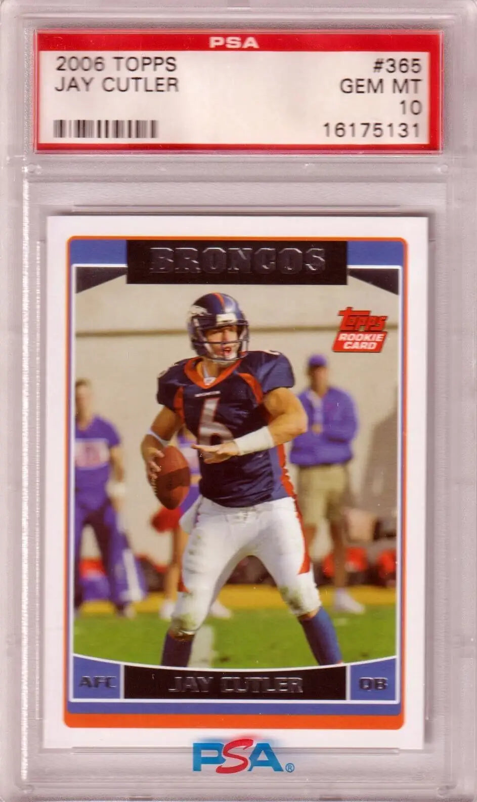 PSA-graded 2006 Topps Jay Cutler rookie card for Denver Broncos, perfect for single cards collectors