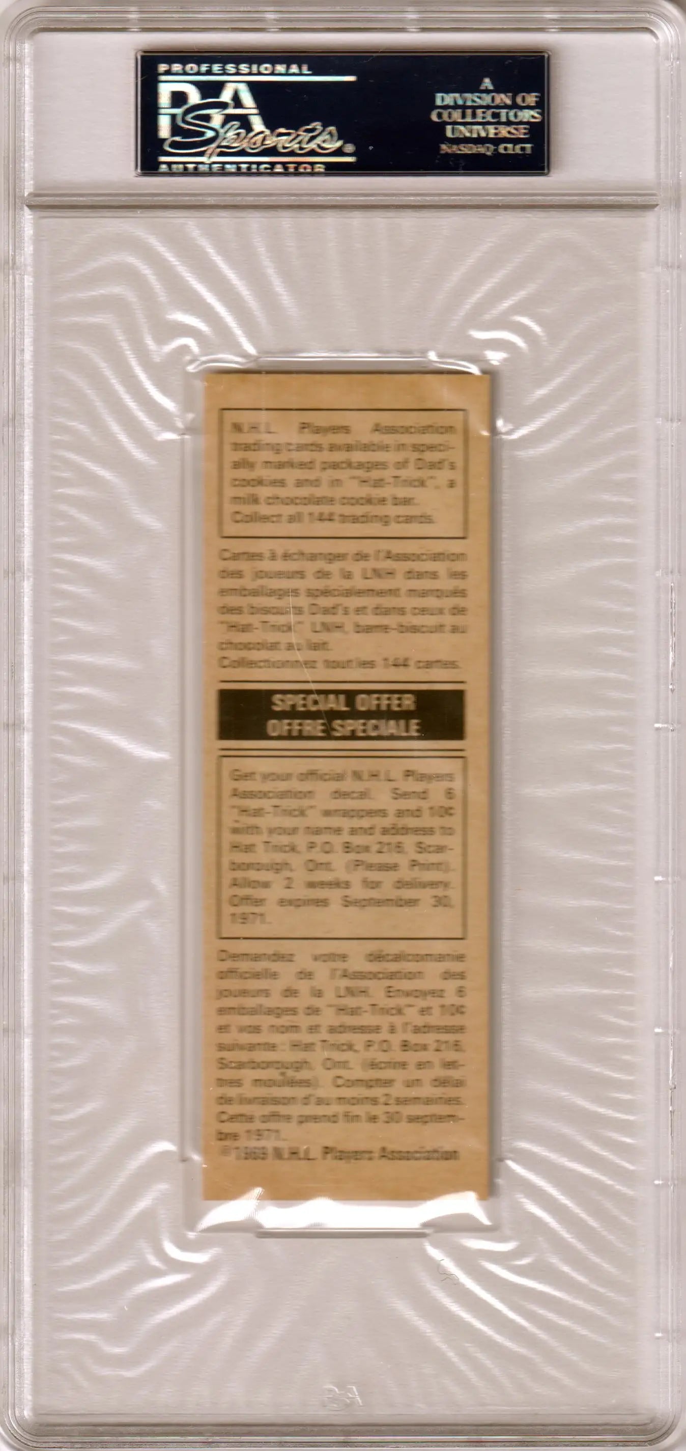 Graded Jean Pronovost trading card in protective holder from Columbia Hobby